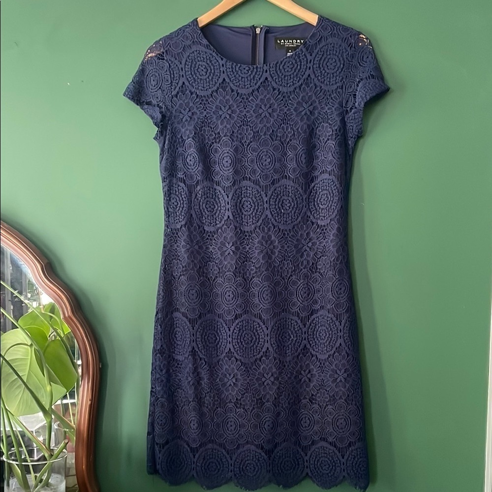 Laundry By Shelli Segal Women's 4 Navy Lace Cocktail Dress Formal
